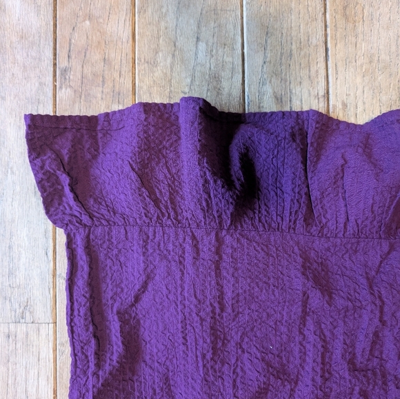Women's Loft Purple Petite Crinkle Flounce Puff Sleeves Textured Dress Size 0 - Picture 8 of 9